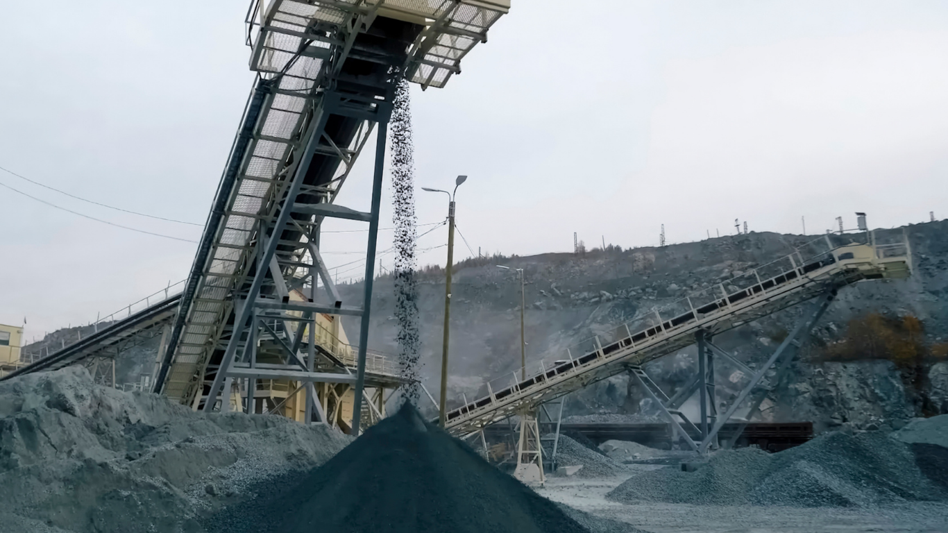 Industrial machinery processing gravel and rocks