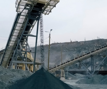 Industrial machinery processing gravel and rocks